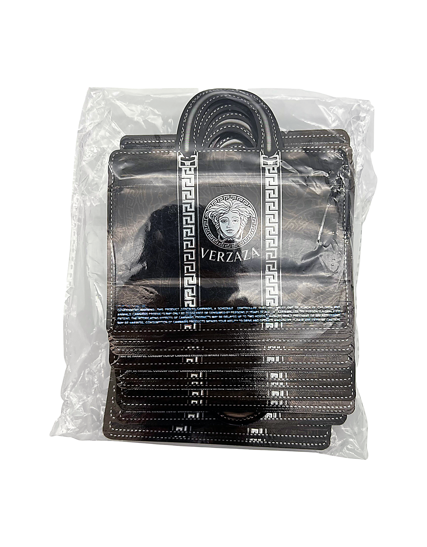 50 Count Decorative Handbag-Style Zip-Seal Foil Pouches (3.5"x4.5") Ver Pattern Black