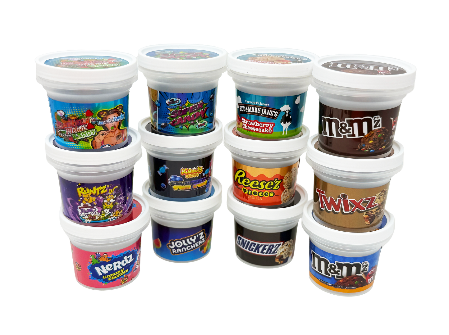 12 Pack -  Ice Cream Pint Style Plastic Storage Containers with Lids - Nerdz