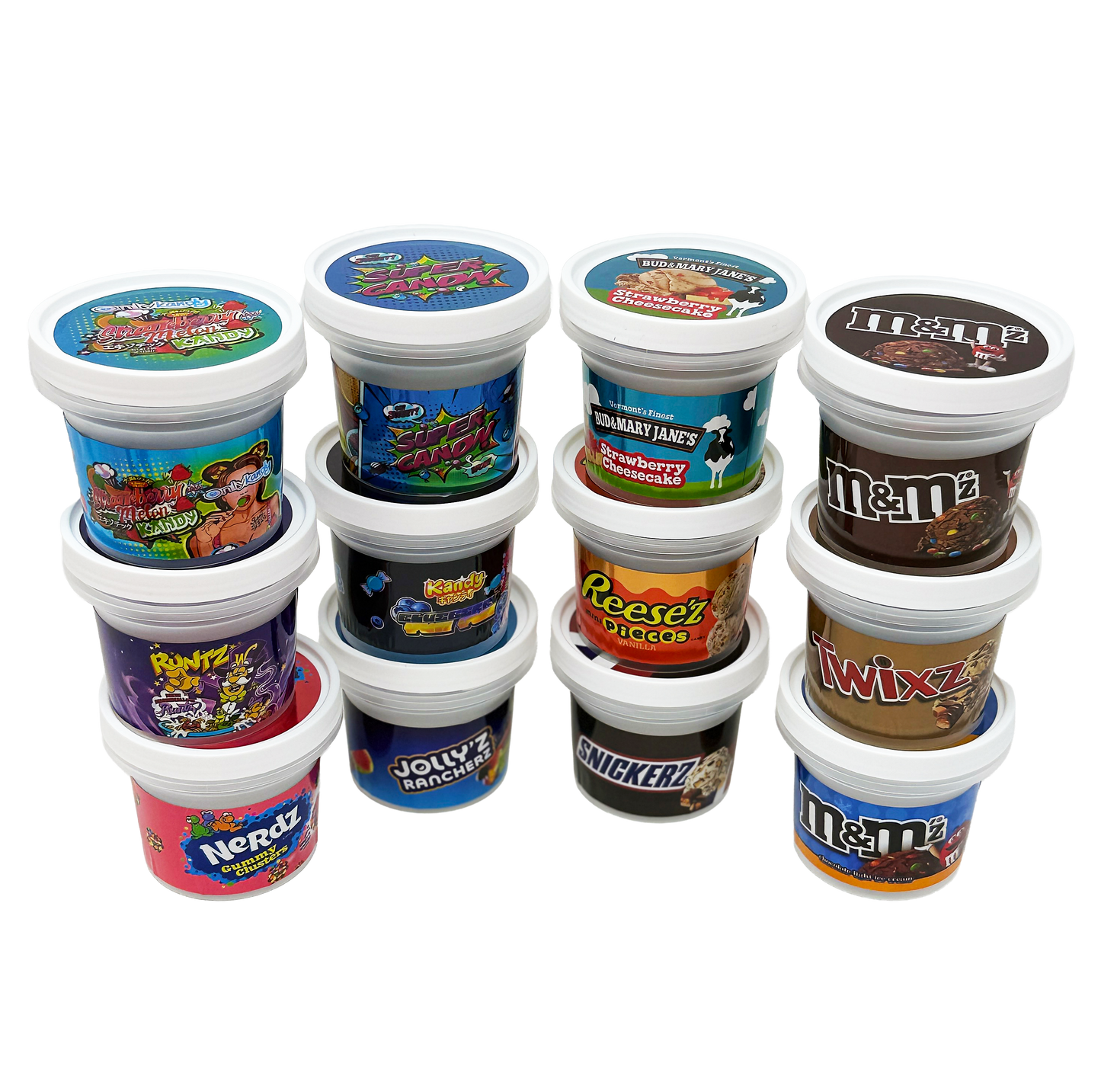 12 Pack -  Ice Cream Pint Style Plastic Storage Containers with Lids - Nerdz