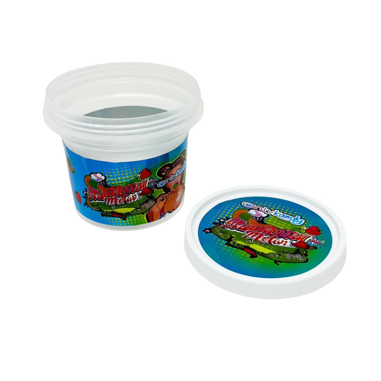 12 Pack -  Ice Cream Pint Style Plastic Storage Containers with Lids - Strawberry Melon Kandy