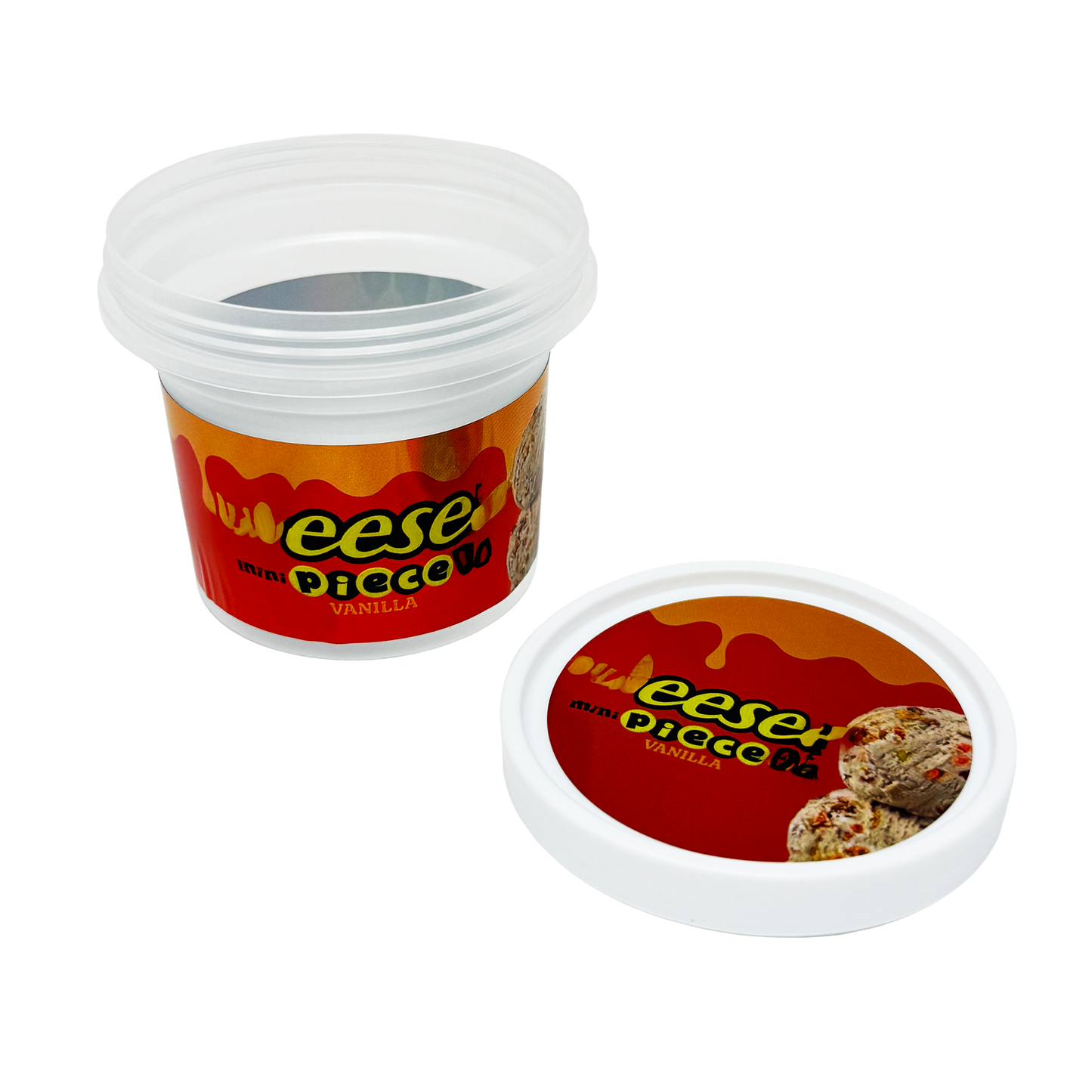 12 Pack -  Ice Cream Pint Style Plastic Storage Containers with Lids - Reese'z Pieces