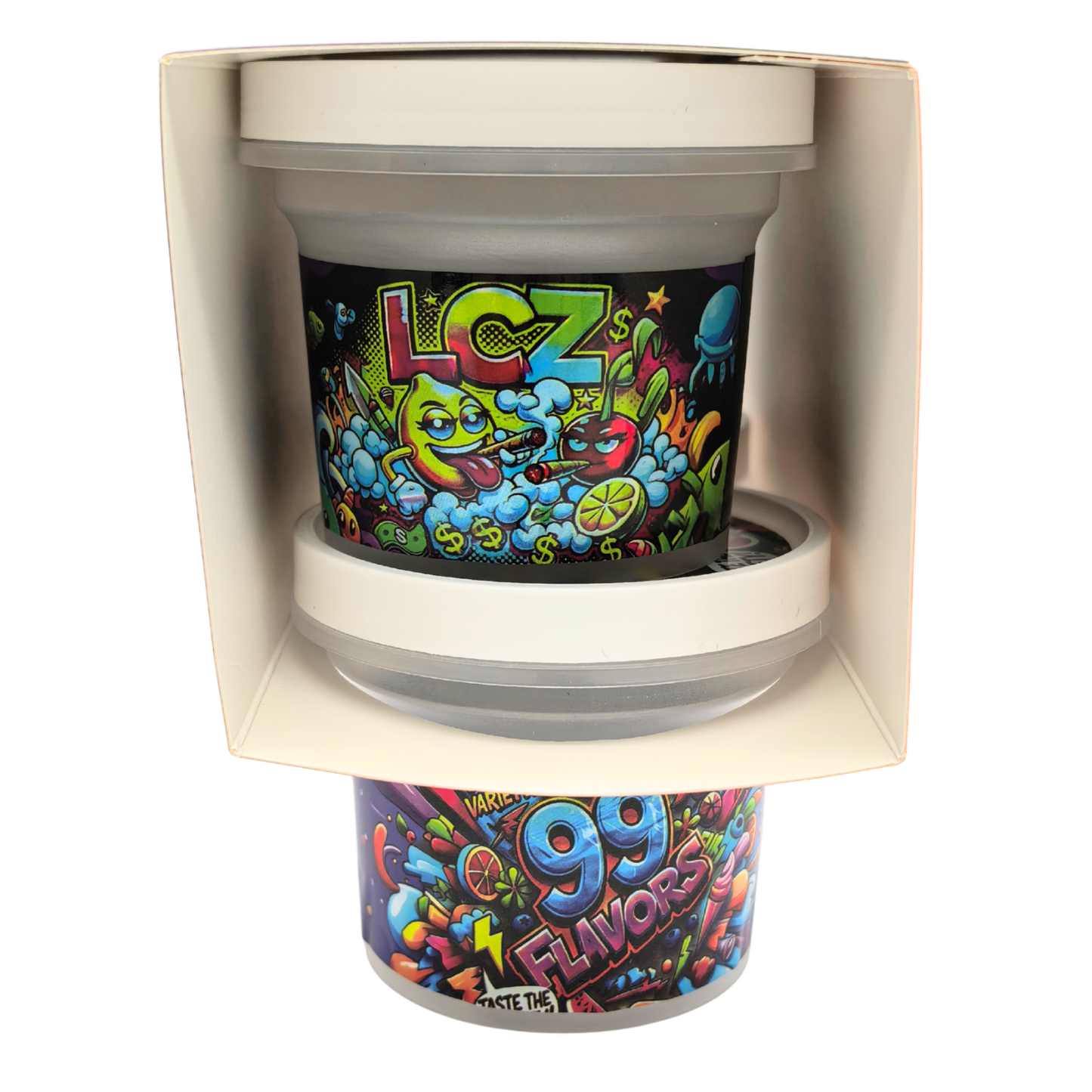 12 Pack - Ice Cream Pint Style Containers with Lids, Wrap Labels & Display Boxes (Style 001) 41 Cherry-Zoap-99 Flavors-LCZ