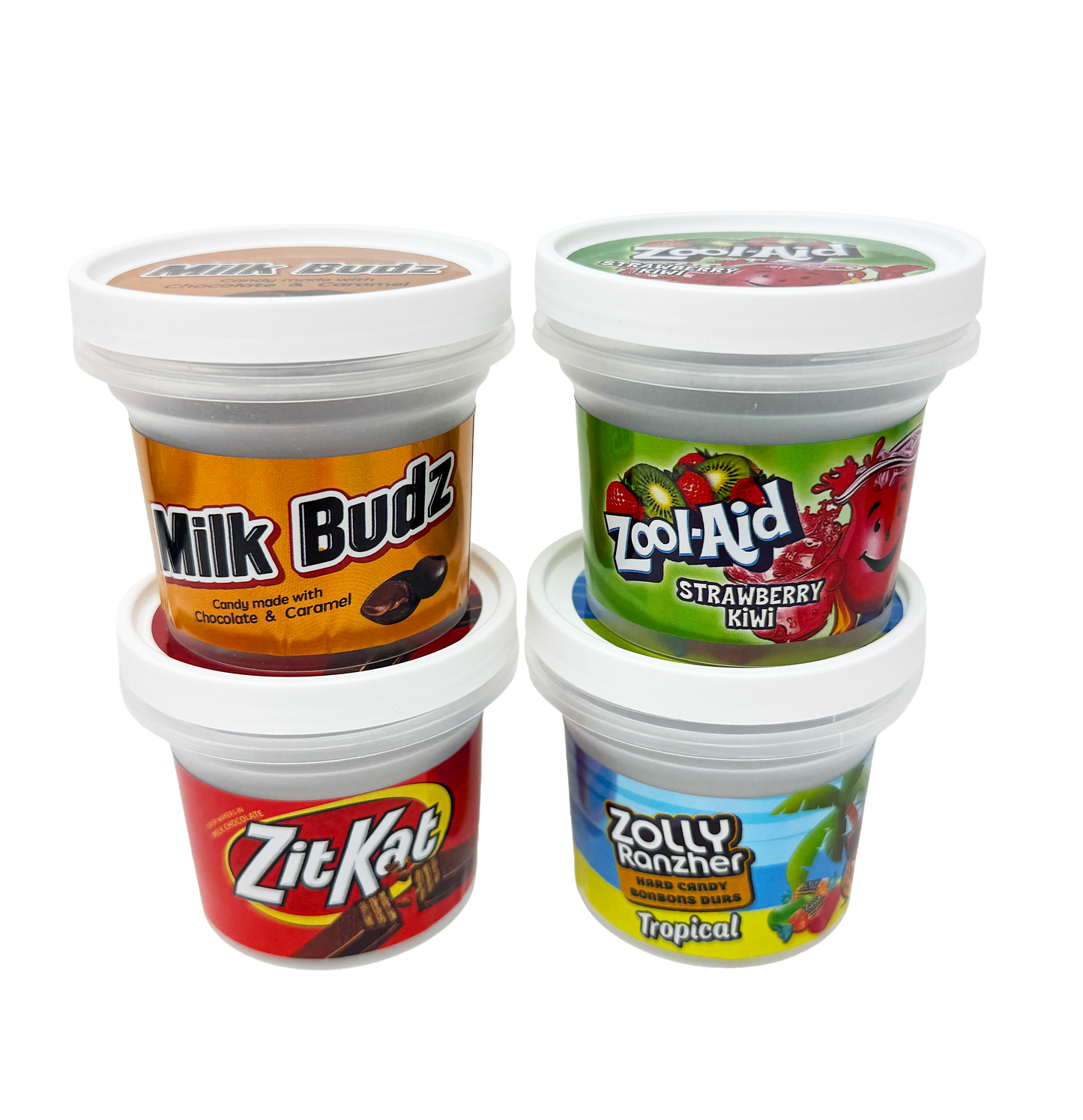 12 Pack - Ice Cream Pint Style Containers with Lids, Wrap Labels & Display Boxes (Style 002) Zool-Aid-Milk Budz-ZitKat-Zolly Ranzher