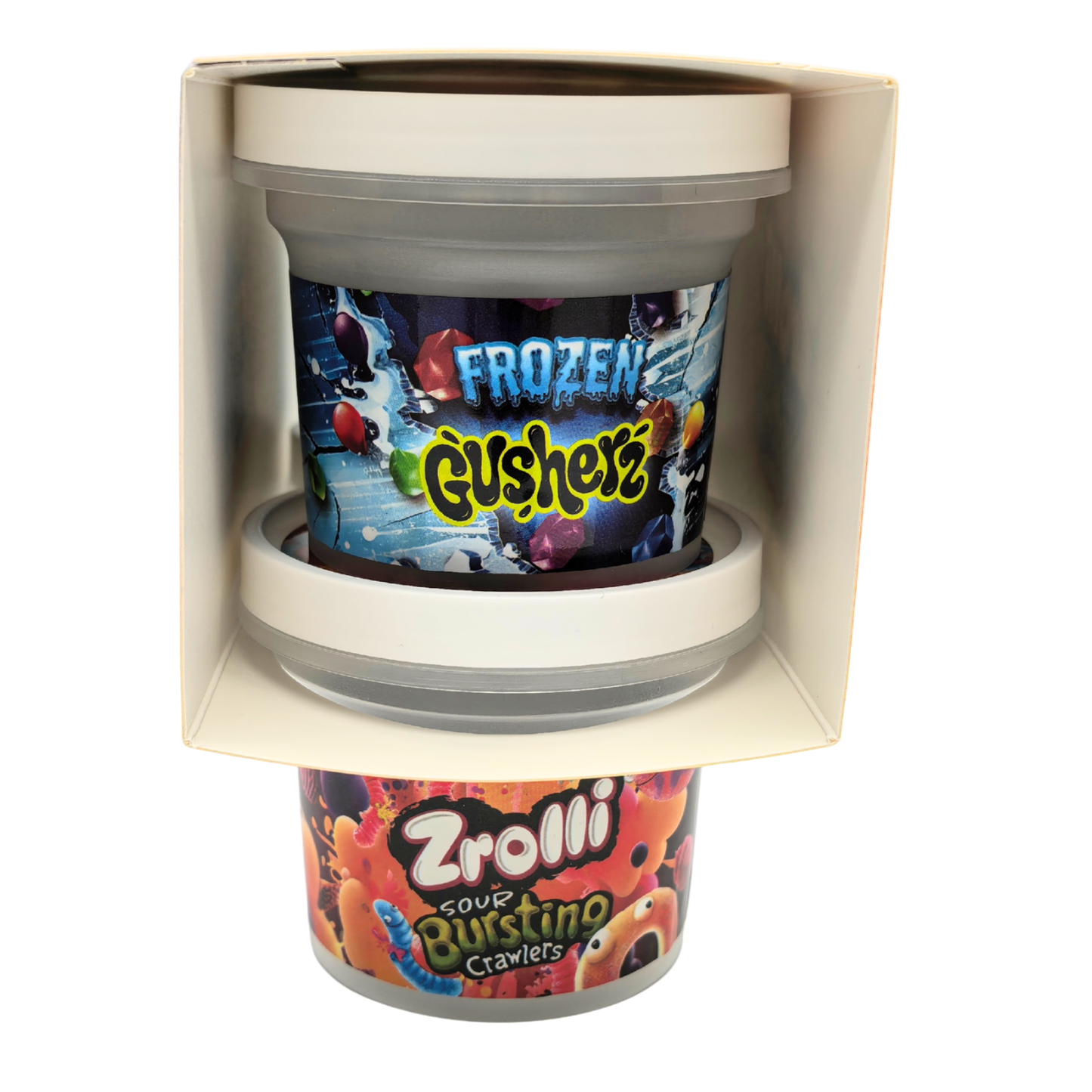 12 Pack - Ice Cream Pint Style Containers with Lids, Wrap Labels & Display Boxes (Style 003) Nerdz-Frozen Gusherz-Zrolli-Zlurpee