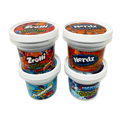 12 Pack - Ice Cream Pint Style Containers with Lids, Wrap Labels & Display Boxes (Style 003) Nerdz-Frozen Gusherz-Zrolli-Zlurpee