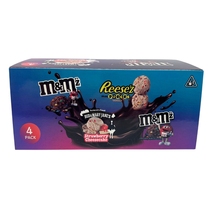 12 Pack - Ice Cream Pint Style Containers with Lids, Wrap Labels & Display Boxes (Style 004) M&M-Reese'z-Bud & Mary Jane's