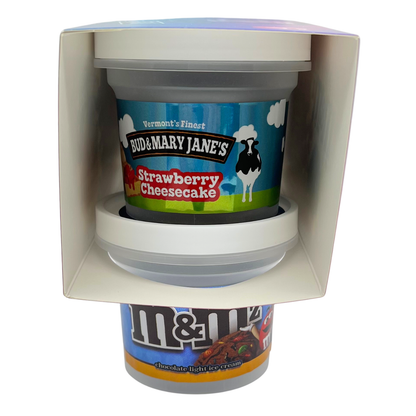 12 Pack - Ice Cream Pint Style Containers with Lids, Wrap Labels & Display Boxes (Style 004) M&M-Reese'z-Bud & Mary Jane's