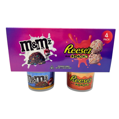 12 Pack - Ice Cream Pint Style Containers with Lids, Wrap Labels & Display Boxes (Style 004) M&M-Reese'z-Bud & Mary Jane's