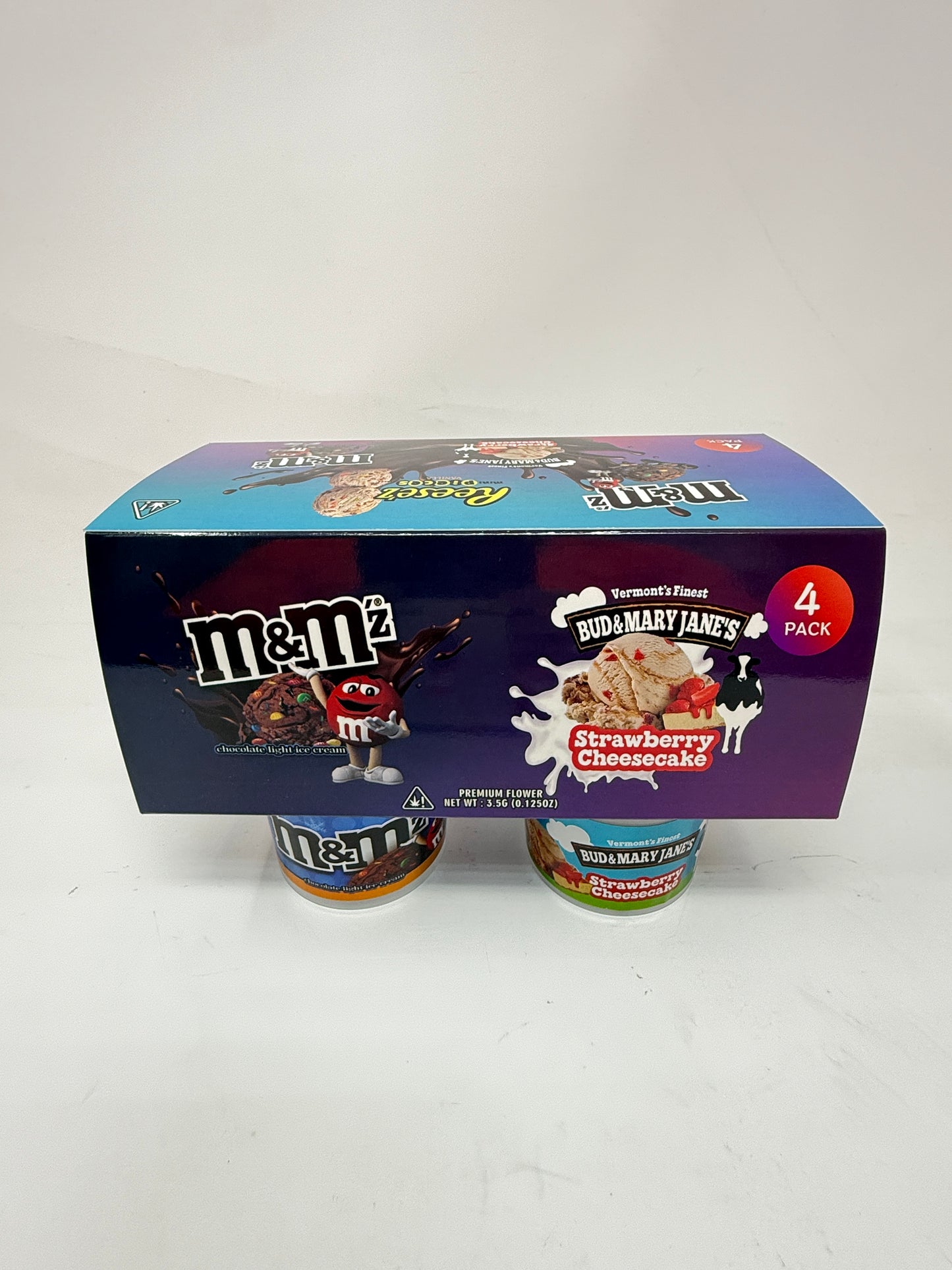 12 Pack - Ice Cream Pint Style Containers with Lids, Wrap Labels & Display Boxes (Style 004) M&M-Reese'z-Bud & Mary Jane's