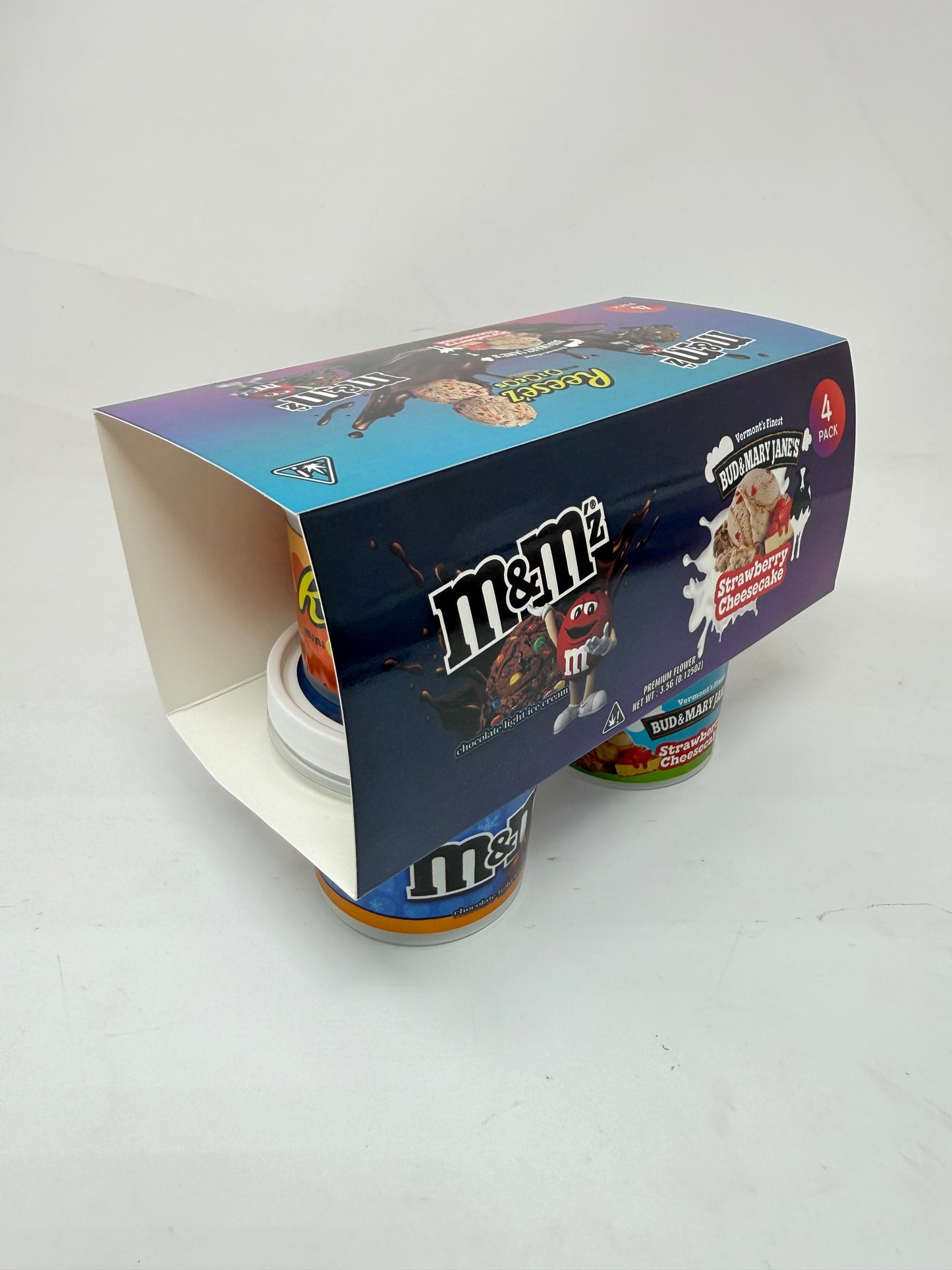 12 Pack - Ice Cream Pint Style Containers with Lids, Wrap Labels & Display Boxes (Style 004) M&M-Reese'z-Bud & Mary Jane's