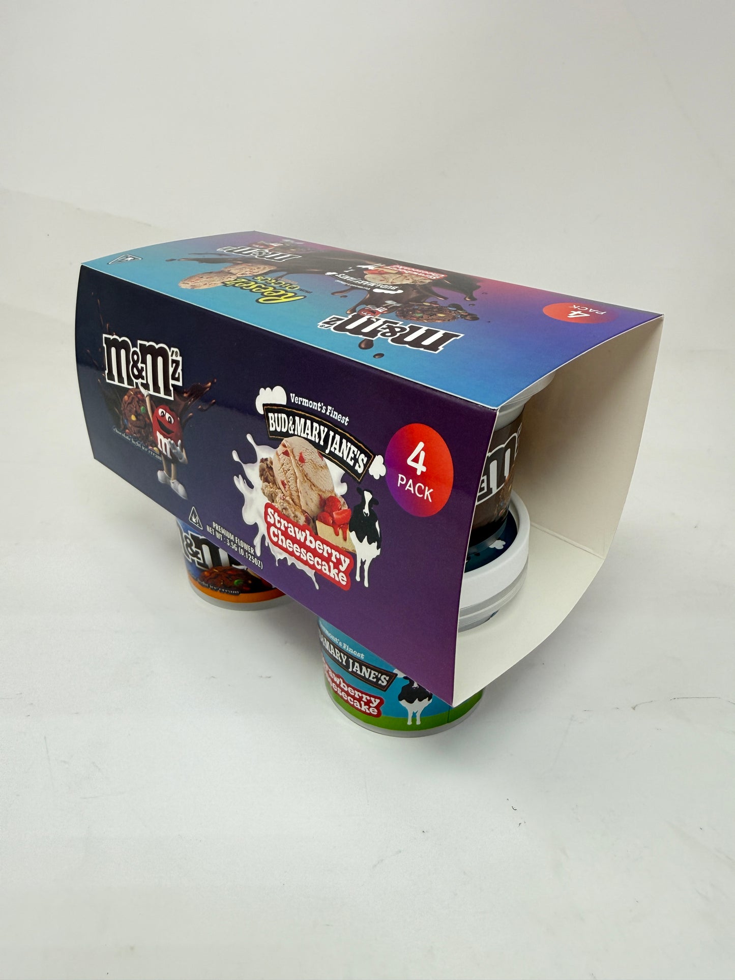 12 Pack - Ice Cream Pint Style Containers with Lids, Wrap Labels & Display Boxes (Style 004) M&M-Reese'z-Bud & Mary Jane's
