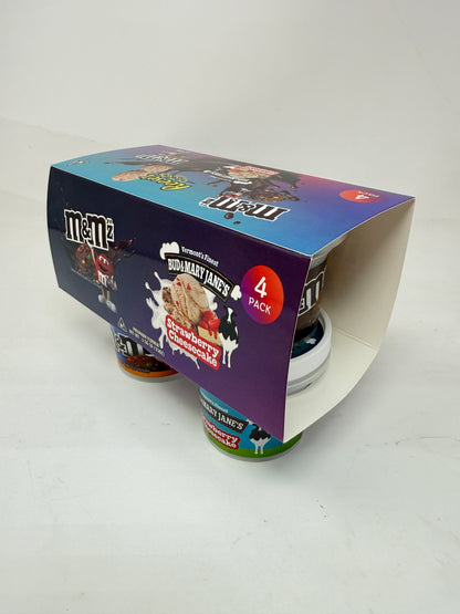 12 Pack - Ice Cream Pint Style Containers with Lids, Wrap Labels & Display Boxes (Style 004) M&M-Reese'z-Bud & Mary Jane's
