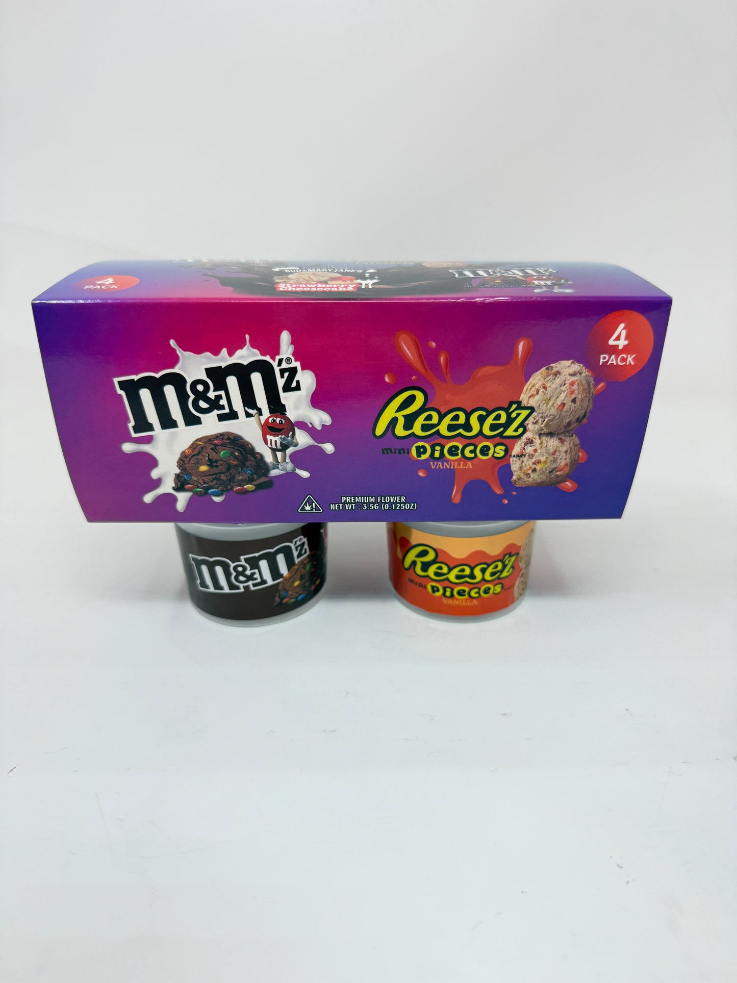 12 Pack - Ice Cream Pint Style Containers with Lids, Wrap Labels & Display Boxes (Style 004) M&M-Reese'z-Bud & Mary Jane's