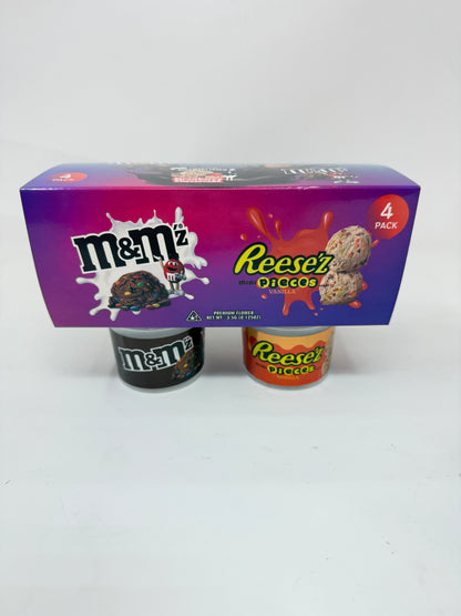 12 Pack - Ice Cream Pint Style Containers with Lids, Wrap Labels & Display Boxes (Style 004) M&M-Reese'z-Bud & Mary Jane's