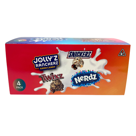 12 Pack - Ice Cream Pint Style Containers with Lids, Wrap Labels & Display Boxes (Style 005) Jolly's Rancherz-Snickerz-Twixz-Nerdz