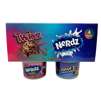 12 Pack - Ice Cream Pint Style Containers with Lids, Wrap Labels & Display Boxes (Style 005) Jolly's Rancherz-Snickerz-Twixz-Nerdz
