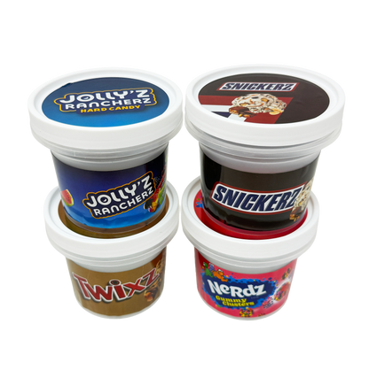 12 Pack - Ice Cream Pint Style Containers with Lids, Wrap Labels & Display Boxes (Style 005) Jolly's Rancherz-Snickerz-Twixz-Nerdz