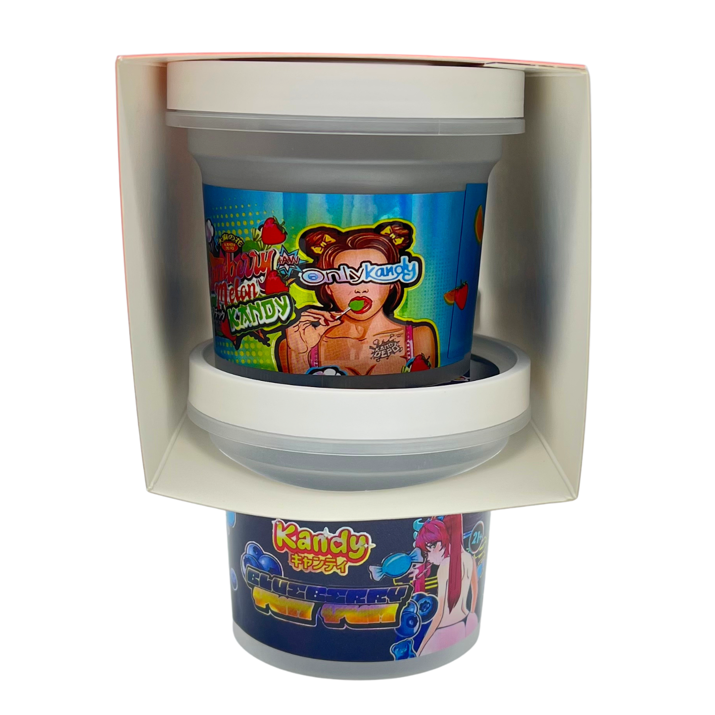 12 Pack - Ice Cream Pint Style Containers with Lids, Wrap Labels & Display Boxes (Style 006) Kandy Depo-Runtz-Super Candy-Strawberry Melon