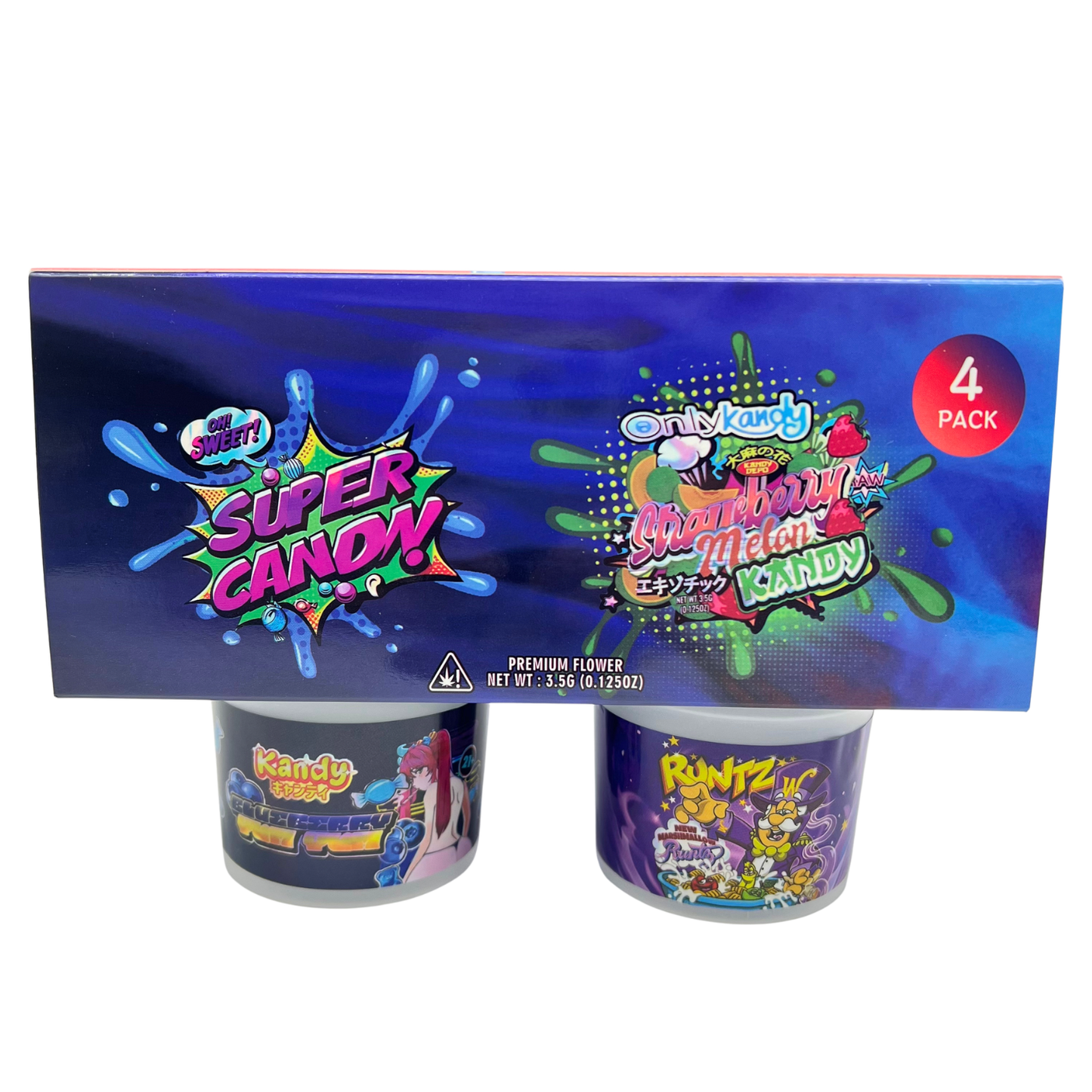 12 Pack - Ice Cream Pint Style Containers with Lids, Wrap Labels & Display Boxes (Style 006) Kandy Depo-Runtz-Super Candy-Strawberry Melon