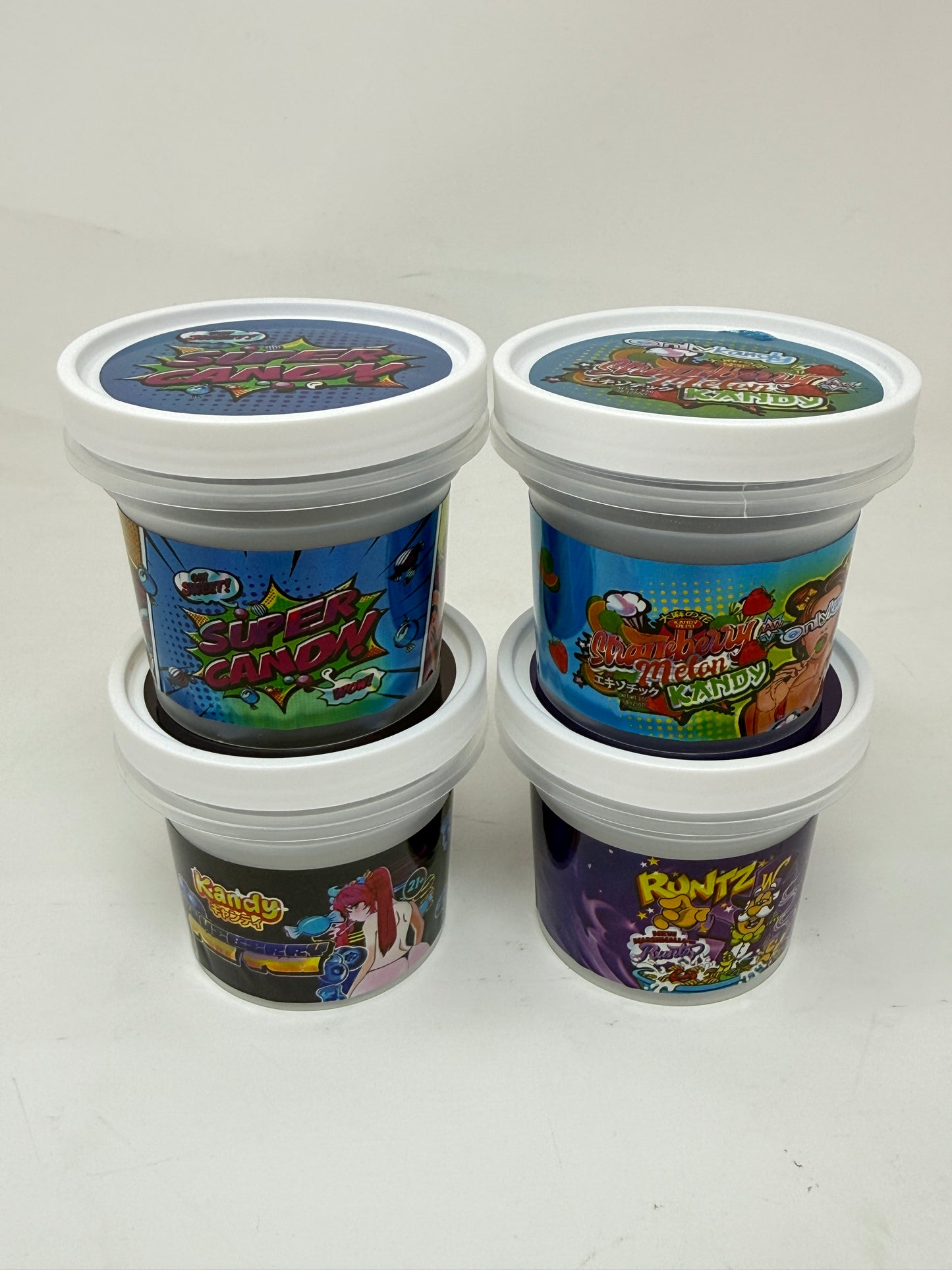 12 Pack - Ice Cream Pint Style Containers with Lids, Wrap Labels & Display Boxes (Style 006) Kandy Depo-Runtz-Super Candy-Strawberry Melon