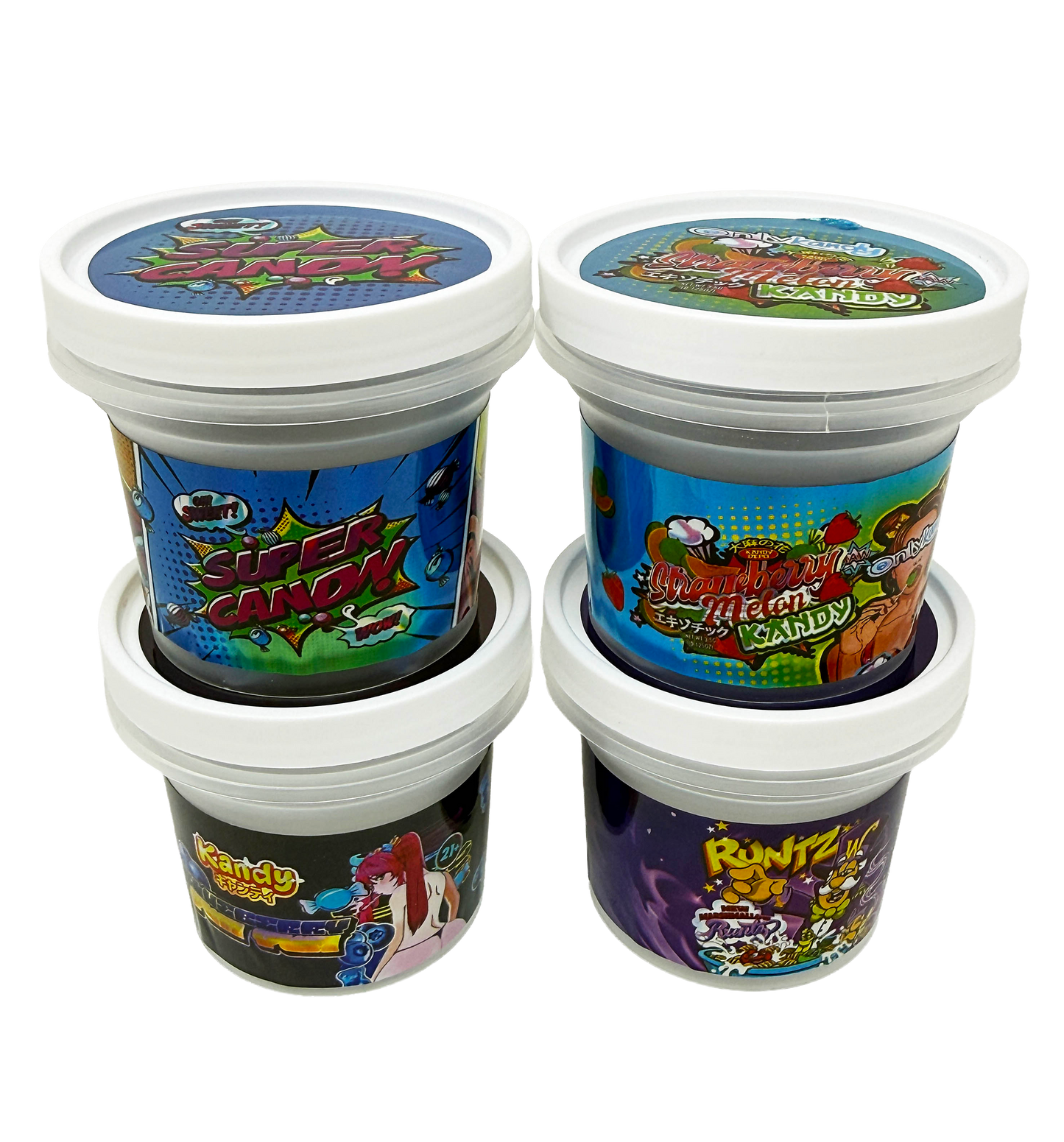 12 Pack - Ice Cream Pint Style Containers with Lids, Wrap Labels & Display Boxes (Style 006) Kandy Depo-Runtz-Super Candy-Strawberry Melon