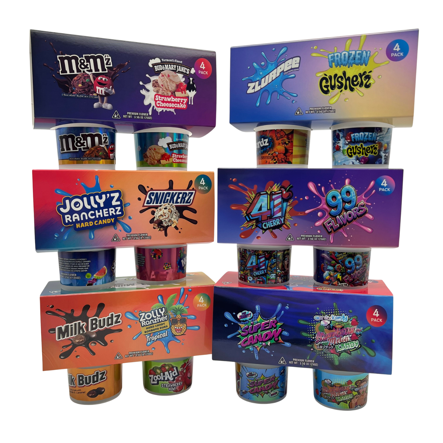 12 Pack - Ice Cream Pint Style Containers with Lids, Wrap Labels & Display Boxes (Style 002) Zool-Aid-Milk Budz-ZitKat-Zolly Ranzher