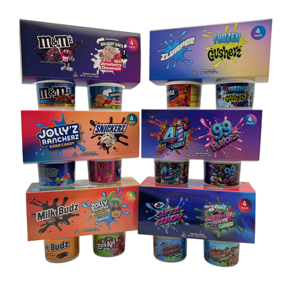 12 Pack - Ice Cream Pint Style Containers with Lids, Wrap Labels & Display Boxes (Style 002) Zool-Aid-Milk Budz-ZitKat-Zolly Ranzher