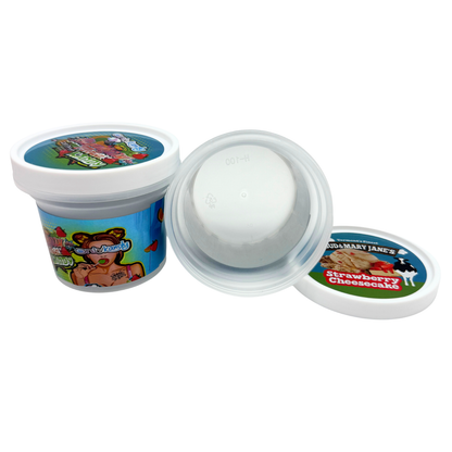 12 Pack - Ice Cream Pint Style Containers with Lids, Wrap Labels & Display Boxes (Style 004) M&M-Reese'z-Bud & Mary Jane's