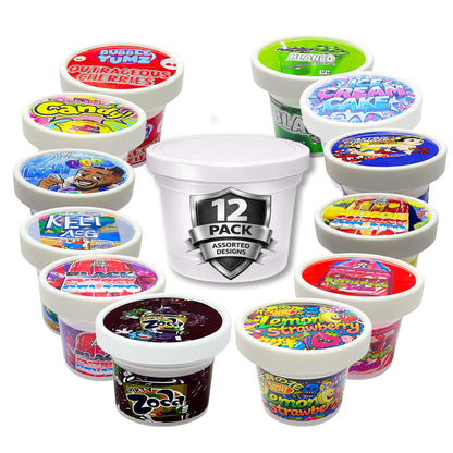 12 Pack 3.5g Ice Cream Pint Style Plastic Storage Containers Mystery Bundle - Assorted Designs