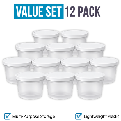12 Pack -  Ice Cream Pint Style Plastic Storage Containers with Lids - Astro Cherries Kandy Depo