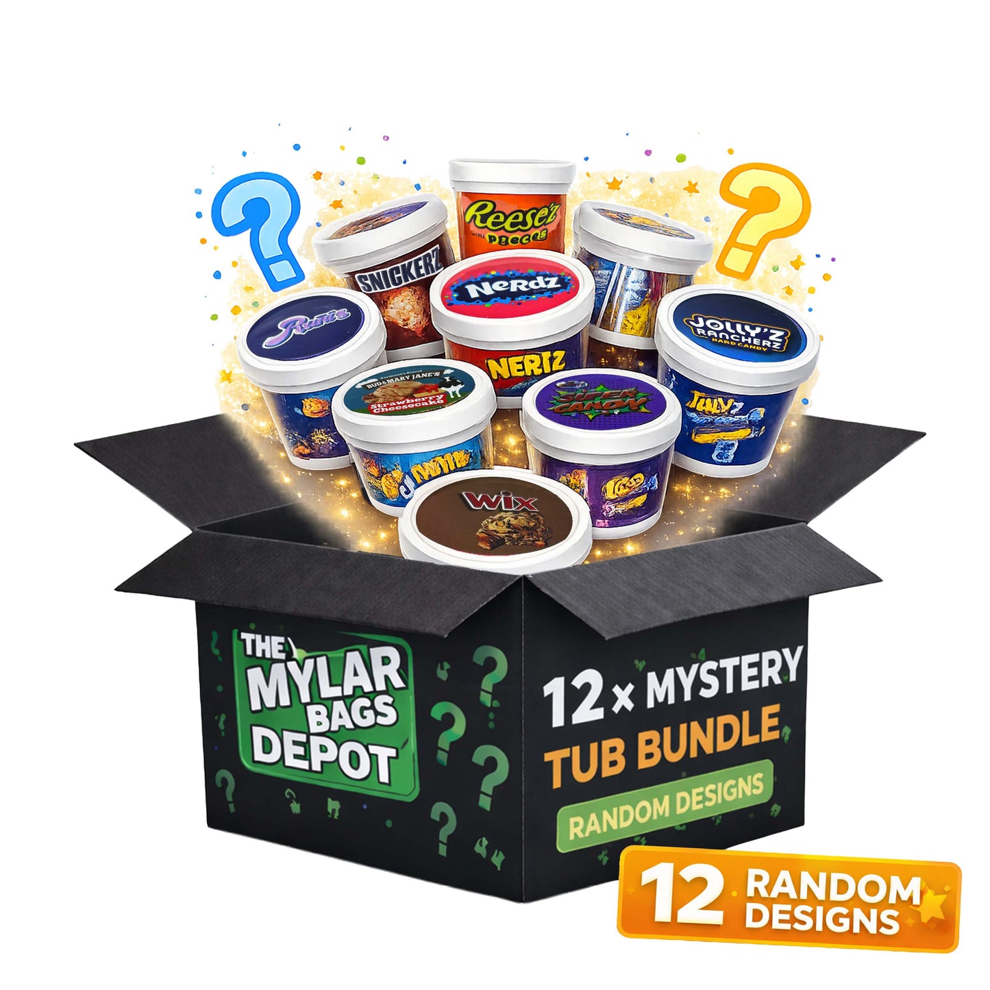 12 Pack 3.5g Ice Cream Pint Style Plastic Storage Containers Mystery Bundle - Assorted Designs