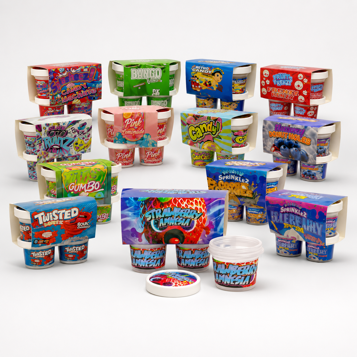 12 Pack - Ice Cream Pint Style Containers (Lids & Display Boxes) - Choose Your Design