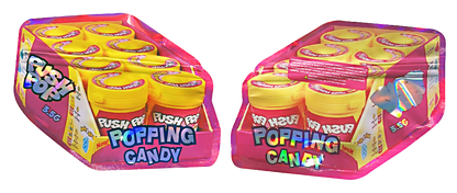 Shaped Mylar bag 3.5g, herb Mylar Bags, Where to buy mylar bags, Custom mylar bags near me, Mylar Bags Wholesale. Two packages of Push & Pop Popping Candy on a white background