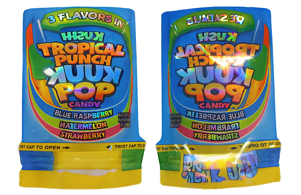 50 Pack - 3.5G Decorative Contour Shaped Mylar Bags - Zabores Tropical Punch Push Pop Candy