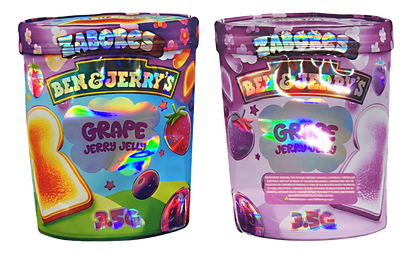 Shaped Mylar bag 3.5g, herb Mylar Bags, Where to buy mylar bags, Custom mylar bags near me, Mylar Bags Wholesale. Two containers of Ben & Jerry's Grape Jelly flavor ice cream with colorful packaging.