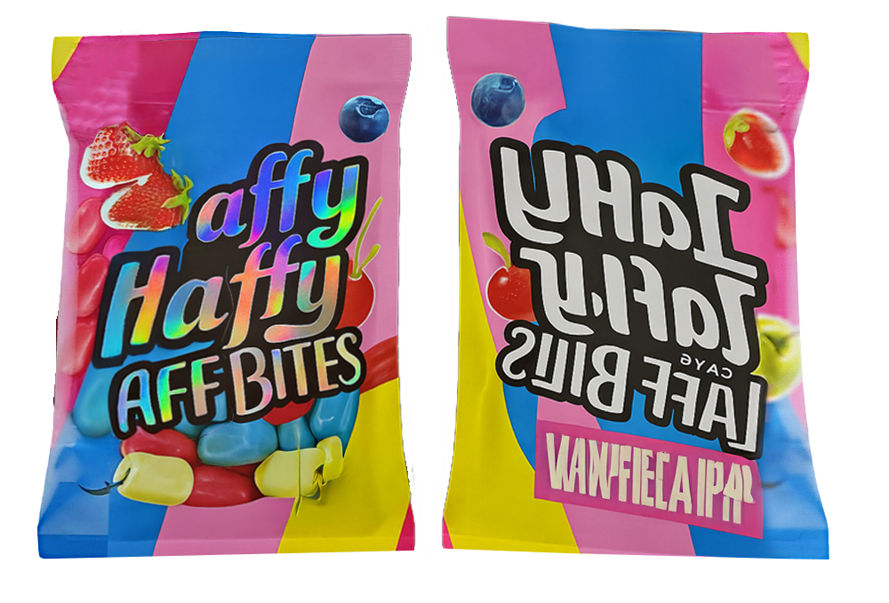 50 Pack - 3.5G Decorative Contour Shaped Mylar Bags - Zabores - Laffy Taffy Candy Laff Bites