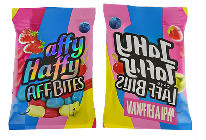 50 Pack - 3.5G Decorative Contour Shaped Mylar Bags - Zabores - Laffy Taffy Candy Laff Bites