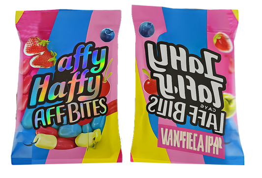 50 Pack - 3.5G Decorative Contour Shaped Mylar Bags - Zabores - Laffy Taffy Candy Laff Bites