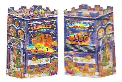 Mylar bag 3.5g, herb Mylar Bags, Where to buy mylar bags, Custom mylar bags near me, Mylar Bags Wholesale. Two colorful packaging boxes with candy graphics and text on a white background