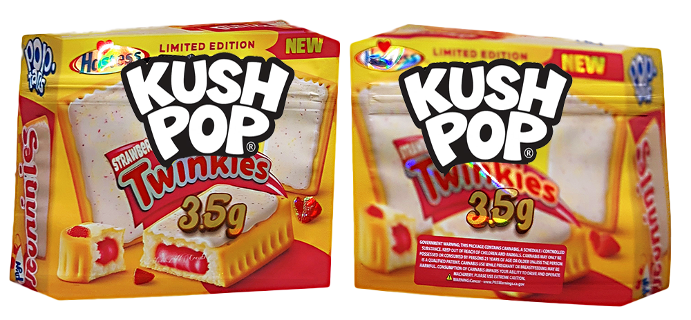 Two Mylar Bag boxes of Hershey's Kush Pop Twinkies with limited edition label.