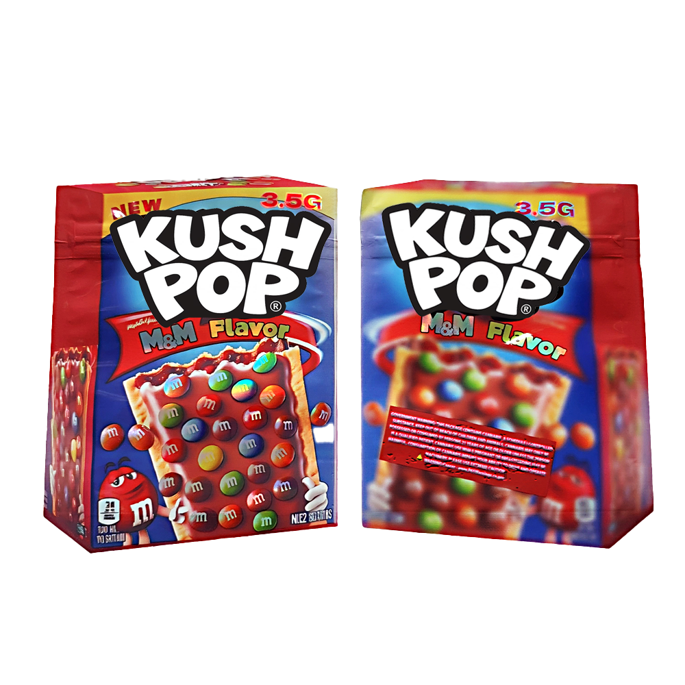 50 Pack - 3.5G Decorative Contour Shaped Mylar Bags - Kush Pop M&M Flavor