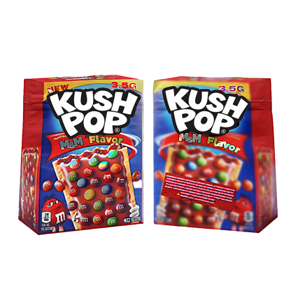 50 Pack - 3.5G Decorative Contour Shaped Mylar Bags - Kush Pop M&M Flavor