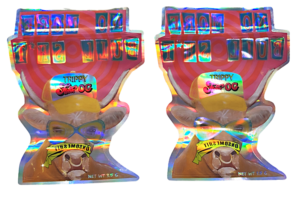 Mylar bag 3.5g, herb Mylar Bags, Where to buy mylar bags, Custom mylar bags near me, Mylar Bags Wholesale. Two Trippy Doo OG packages with a bear graphic on a white background