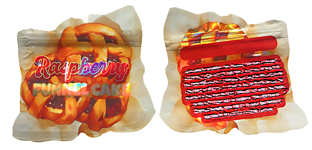 50 Pack - 3.5G Decorative Contour Shaped Mylar Bags - Zabores - Raspberry Funnel Cake