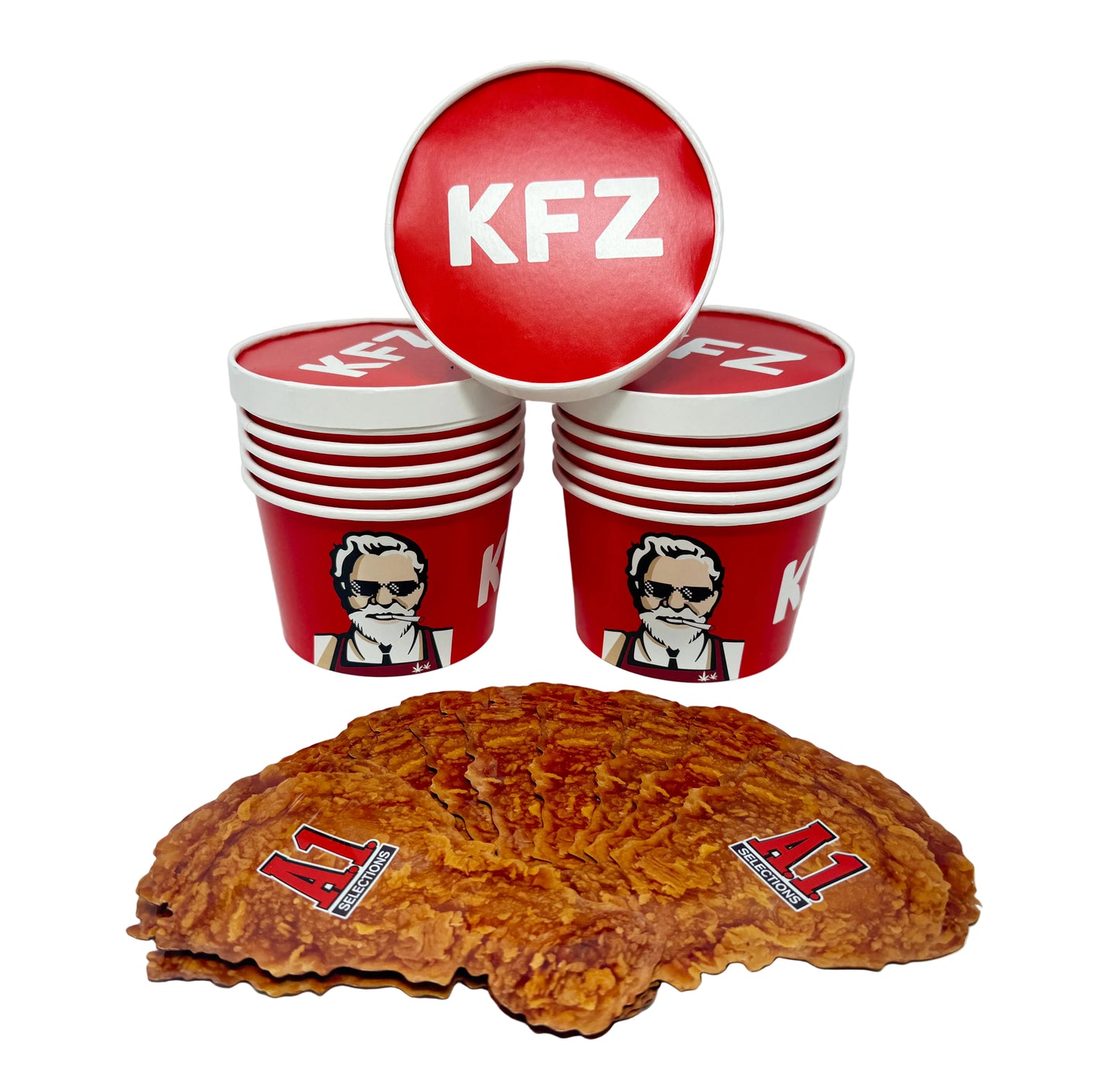 12 Pack - 3.5g Chicken Bucket Mylar Bags & Buckets Set – Novelty Fried Chicken Style Packaging Kit