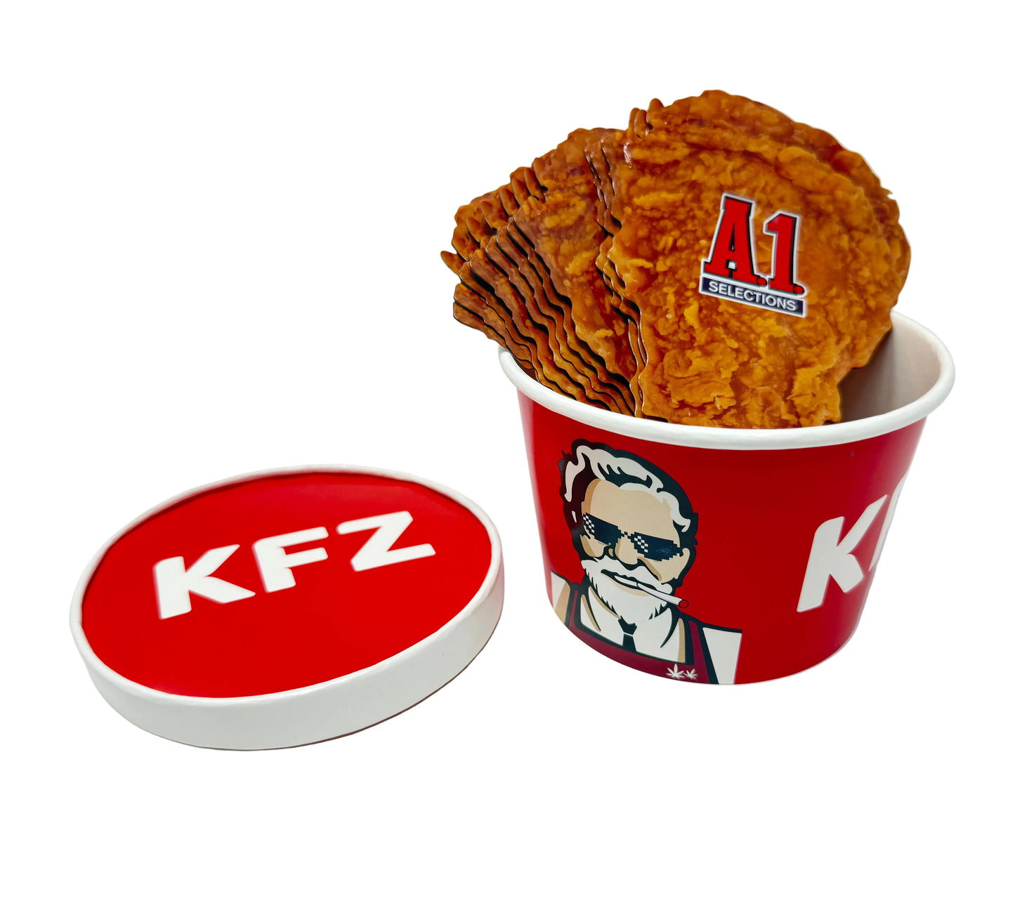 12 Pack - 3.5g Chicken Bucket Mylar Bags & Buckets Set – Novelty Fried Chicken Style Packaging Kit