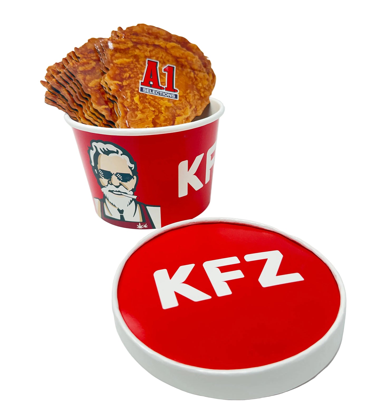 12 Pack - 3.5g Chicken Bucket Mylar Bags & Buckets Set – Novelty Fried Chicken Style Packaging Kit