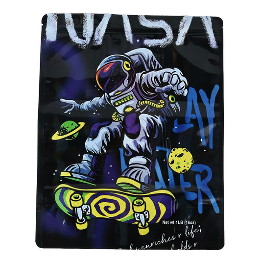 1lb Large Exotic Mylar Bag - NASA Astronaut Skateboarding (25Count)