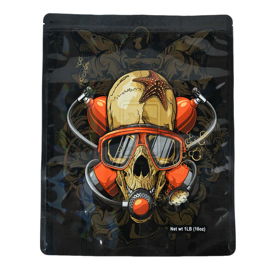 1lb Large Exotic Mylar Bag - Scuba Skull (25Count)