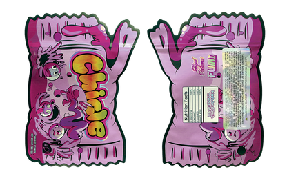 Mylar Bag Pink packaging with colorful graphics and text on a white background